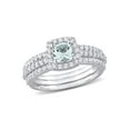 thumbnail image 1 of 1.33 Carat (Ctw) Aquamarine and Lab-Created White Sapphire Engagement Ring & Wedding Band Set Sterling Silver for Women, 1 of 6