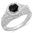 thumbnail image 1 of 1.33 Carat (ctw) 18K White Gold Round Black & White Diamond Ladies Split Shank Vintage Bridal Halo Style Engagement Ring, 1 of 1