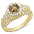 thumbnail image 1 of 1.33 Carat (ctw) 18K Yellow Gold Round Champagne & White Diamond Ladies Split Shank Vintage Bridal Halo Style Engagement, 1 of 1