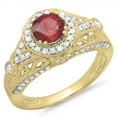 thumbnail image 1 of 1.33 Carat (ctw) 18K Yellow Gold Round Red Ruby & White Diamond Ladies Split Shank Vintage Bridal Halo Style Engagement, 1 of 1