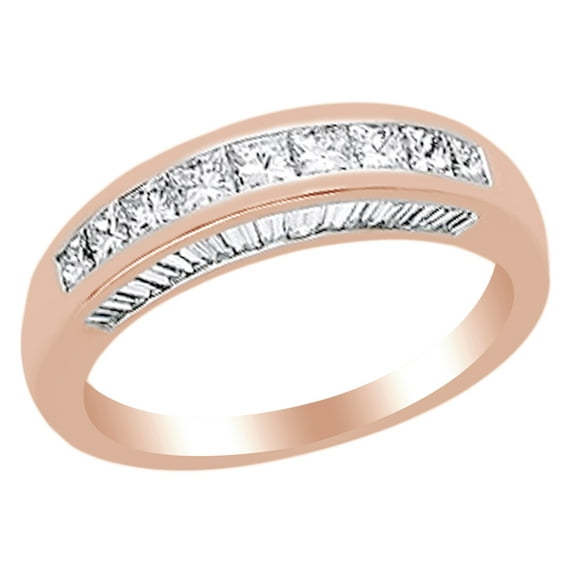 AFFY 1.33 Ct Princess Cut White Natural Diamond Anniversary Band Ring in 14k Rose Gold Ring Size - 14