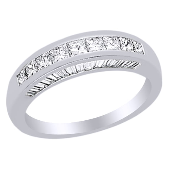 AFFY 1.33 Ct Princess Cut White Natural Diamond Anniversary Band Ring in 14k White Gold Ring Size - 14