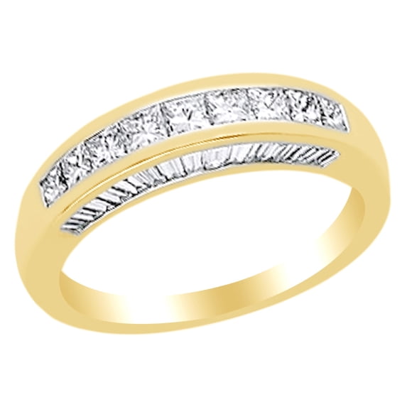 AFFY 1.33 Ct Princess Cut White Natural Diamond Anniversary Band Ring in 14k Yellow Gold Ring Size - 13
