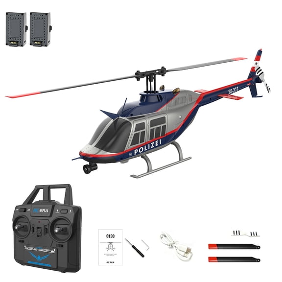 1/33 Scale C138 Professional Police Single-Rotor Flybarless RC Helicopter with 6-Axis Gyro, Bell206 2.4G 6CH 3D Roll Stunt Drone with Altitude Hold & Optical Flow Positioning