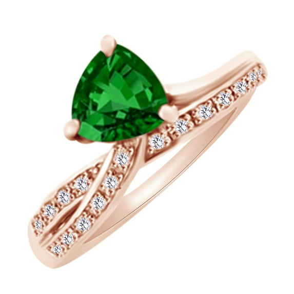 AFFY (1.33 cttw) Simulated Green Peridot & White Natural Diamond Promise Engagement Wedding Ring In 14K Solid Rose Gold With, Ring Size 10.5