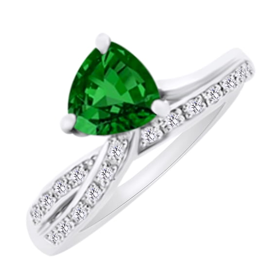 AFFY (1.33 cttw) Simulated Green Peridot & White Natural Diamond Promise Engagement Wedding Ring In 14K Solid White Gold With, Ring Size 8