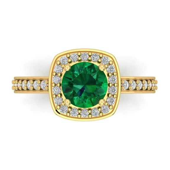 Halo Engagement Ring for Women - 1.335ct Simulated Emerald in 18K Yellow Gold Promise Ring