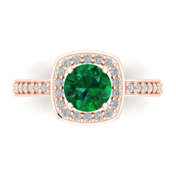 Solitaire with Accents Engagement Ring for Women - 1.335ct Simulated Emerald in 14K Rose Gold Promise Ring