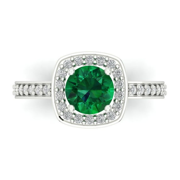 Solitaire with Accents Engagement Ring for Women - 1.335ct Simulated Emerald in 14K White Gold Promise Ring