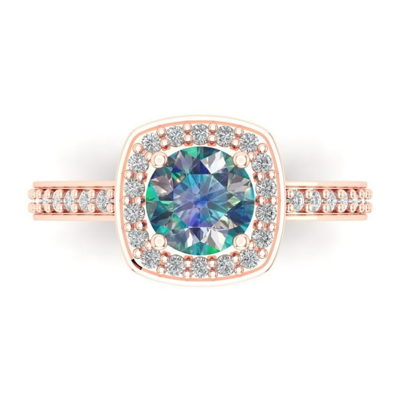 1.335 ct Round Cut Blue Moissanite Solitaire with Accents Engagement Ring for Women in 14K Rose Gold
