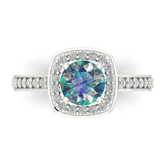 Clara Pucci 14K White Gold 1.33ct BlueMoissanite Solitaire with Accents