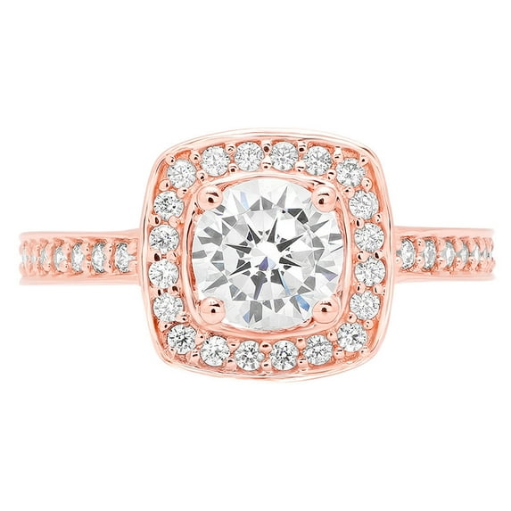 1.335 ct Round Cut Moissanite Solitaire with Simulated Diamond Accents 18K Rose Gold Womens Engagement Ring