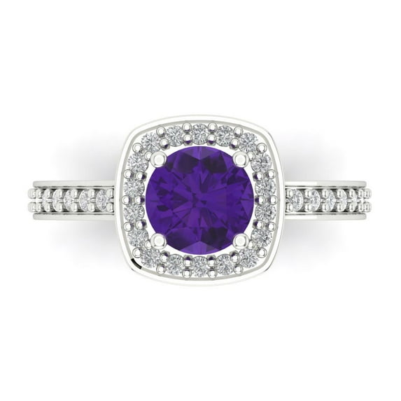 1.335 ct Round Cut Natural Amethyst Solitaire with Accents Engagement Ring for Women in 18K White Gold