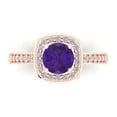thumbnail image 1 of 1.335 ctw Solitaire with Zirconia Diamond Accents Anniversary Ring for Women | Round Cut Natural Amethyst | Hyperallergenic Solid 18K Rose Gold, 1 of 5