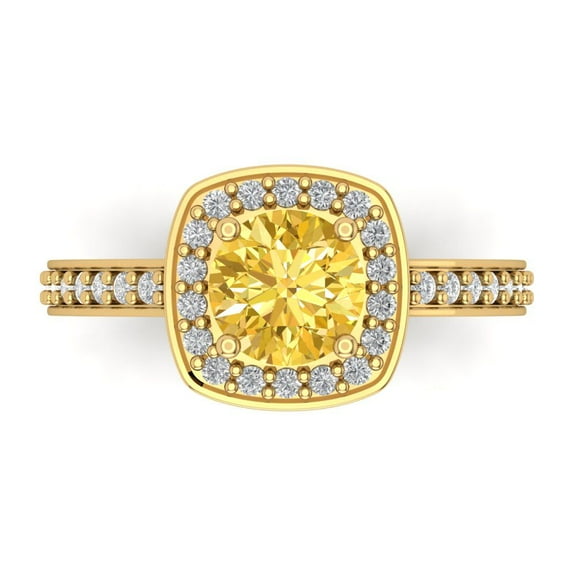 1.335 ct Round Cut Natural Citrine Halo Engagement Ring for Women in 14K Yellow Gold
