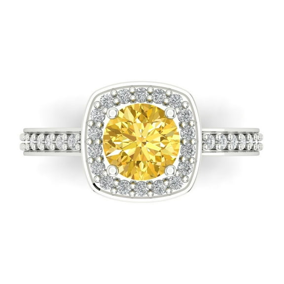 1.335 ct Round Cut Natural Citrine Solitaire with Accents Engagement Ring for Women in 14K White Gold