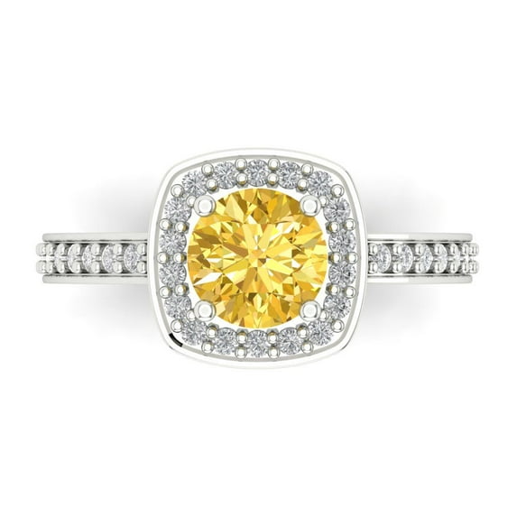 1.335 ct Round Cut Natural Citrine Solitaire with Accents Engagement Ring for Women in 18K White Gold