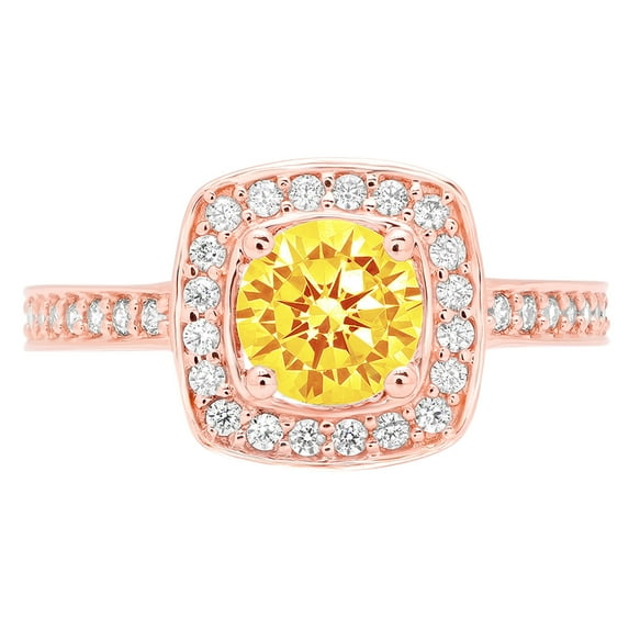 1.335 ct Round Cut Natural Citrine Solitaire with Simulated Diamond Accents 18K Rose Gold Womens Engagement Ring