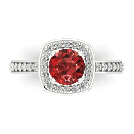 Clara Pucci 14K White Gold 1.33ct Garnet Solitaire with Accents Ring