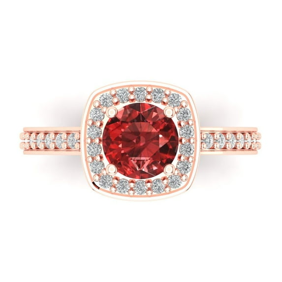 1.335 ct Round Cut Natural Garnet Solitaire with Simulated Diamond Accents 14K Rose Gold Womens Engagement Ring