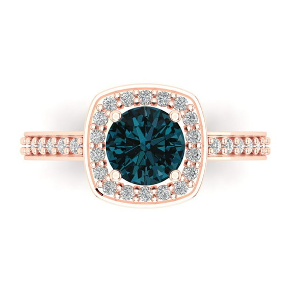 1.335 ct Round Cut Natural London Blue Topaz Solitaire with Accents Engagement Ring for Women in 18K Rose Gold