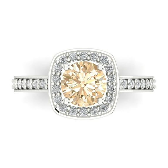 1.335 ct Round Cut Natural Morganite Solitaire with Simulated Diamond Accents 18K White Gold Womens Engagement Ring