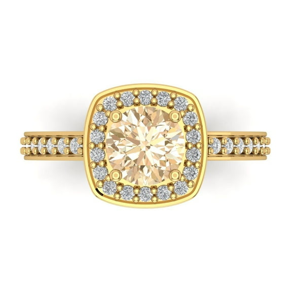 1.335 ctw with Simulated Diamond Halo Accents Anniversary Ring for Women | Round Cut Natural Morganite | Hyperallergenic Solid 14K Yellow Gold