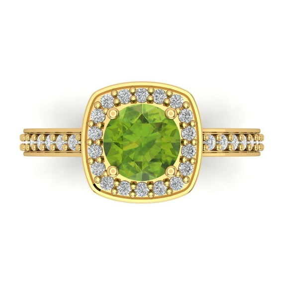 1.335 ct Round Cut Natural Peridot Halo Engagement Ring for Women in 18K Yellow Gold