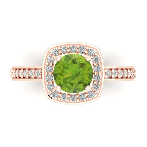 1.335 ct Round Cut Natural Peridot Solitaire with Accents Engagement Ring for Women in 18K Rose Gold