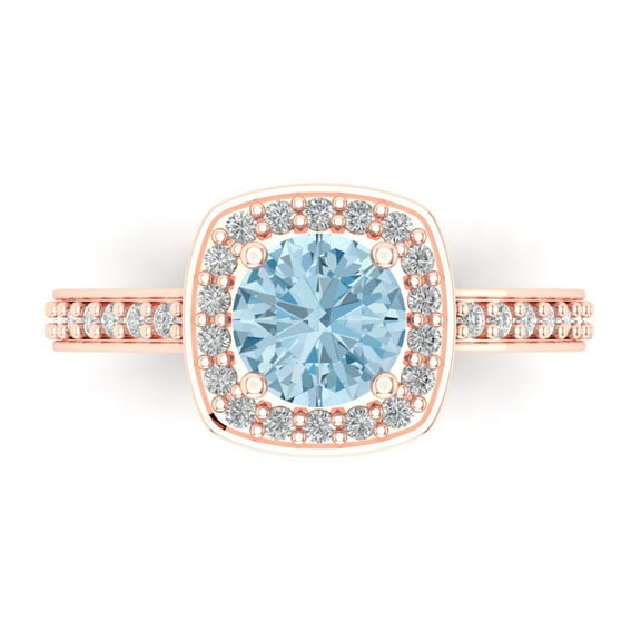 1.335 ct Round Cut Natural Sky Blue Topaz Solitaire with Accents Engagement Ring for Women in 18K Rose Gold