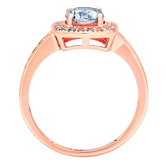 1.335 ct Round Cut Natural Swiss Blue Topaz Solitaire with Accents Engagement Ring for Women in 18K Rose Gold