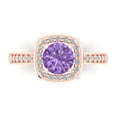 thumbnail image 1 of 1.335 ctw Solitaire with Zirconia Diamond Accents Anniversary Ring for Women | Round Cut Simulated Alexandrite | Hyperallergenic Solid 18K Rose Gold, 1 of 5