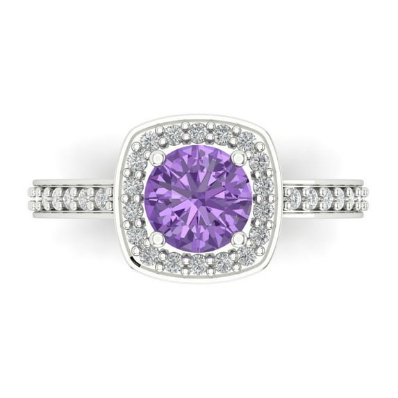 1.335 ctw Solitaire with Zirconia Diamond Accents Anniversary Ring for Women | Round Cut Simulated Alexandrite | Hyperallergenic Solid 18K White Gold