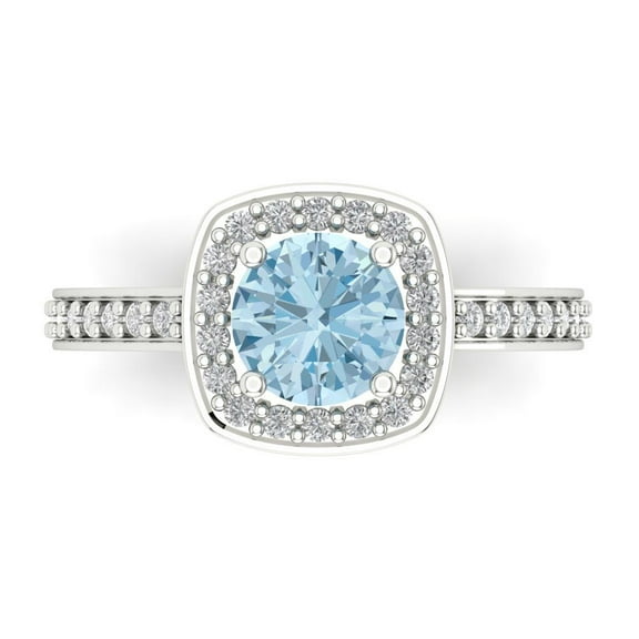 Clara Pucci 14K White Gold 1.33ct Blue Solitaire with Accents Ring