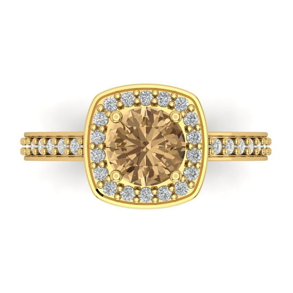 1.335 ct Round Cut Simulated Champagne Diamond Halo Engagement Ring for Women in 18K Yellow Gold