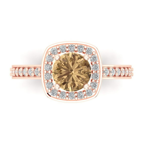 Clara Pucci 14K Rose Gold Solid Gold Champagne Solitaire with Accents Anniversary Ring for Women - 1.335 cttw Round Cut