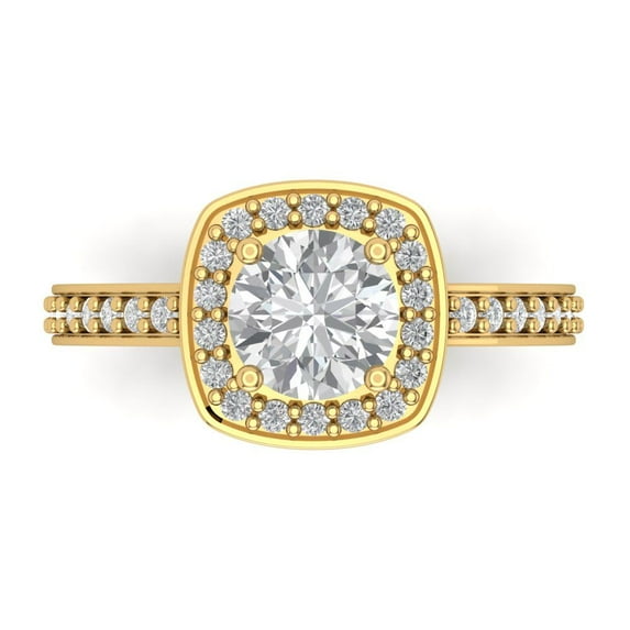 Clara Pucci 14K Yellow Gold 1.33ct Clear Halo Ring for Women