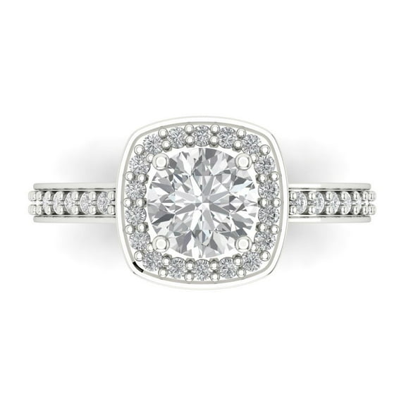 1.335 ct Round Cut Simulated Diamond Solitaire with Accents Engagement Ring for Women in 14K White Gold