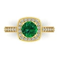 thumbnail image 1 of 1.335 ctw with Simulated Diamond Halo Accents Anniversary Ring for Women | Round Cut Simulated Emerald | Hyperallergenic Solid 18K Yellow Gold, 1 of 5