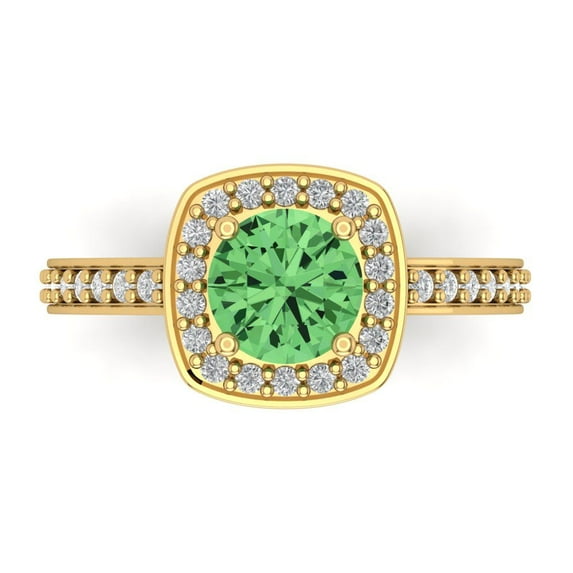 1.335 ct Round Cut Simulated Green Diamond Halo Engagement Ring for Women in 18K Yellow Gold