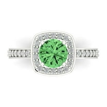1.335 ct Round Cut Simulated Green Diamond Solitaire with Accents Engagement Ring for Women in 14K White Gold