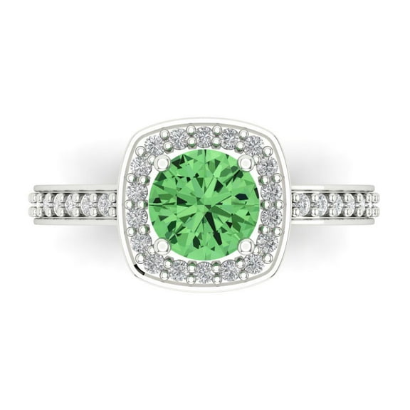 1.335 ct Round Cut Simulated Green Diamond Solitaire with Accents Engagement Ring for Women in 14K White Gold