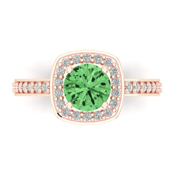 Clara Pucci 14K Rose Gold Solid Gold Green Solitaire with Accents Anniversary Ring for Women - 1.335 cttw Round Cut
