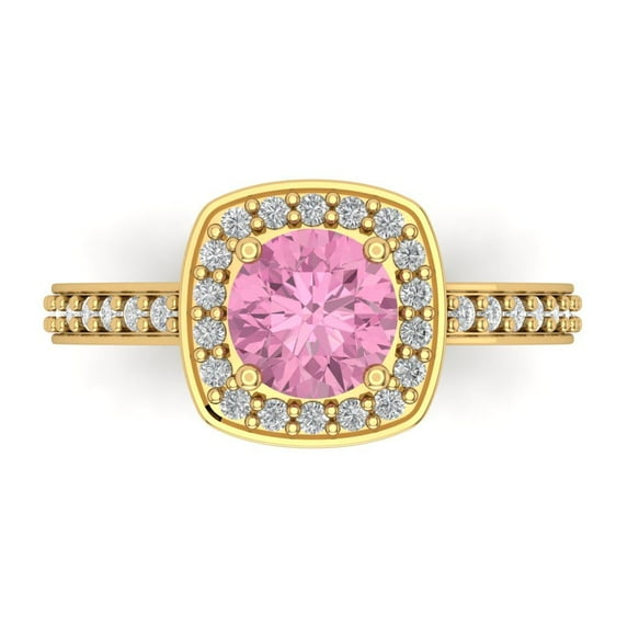 Clara Pucci 14K Yellow Gold 1.33ct Pink Halo Ring for Women