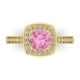 thumbnail image 1 of 1.335 ct Round Cut Simulated Pink Diamond Halo Engagement Ring for Women in 18K Yellow Gold, 1 of 5