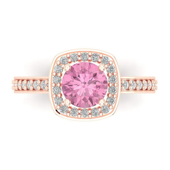Clara Pucci 14K Rose Gold 1.33ct Pink Solitaire with Accents Ring for Women