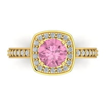 1.335 ct Round Cut Simulated Pink Diamond with Simulated Diamond Halo Accents 18K Yellow Gold Womens Engagement Ring