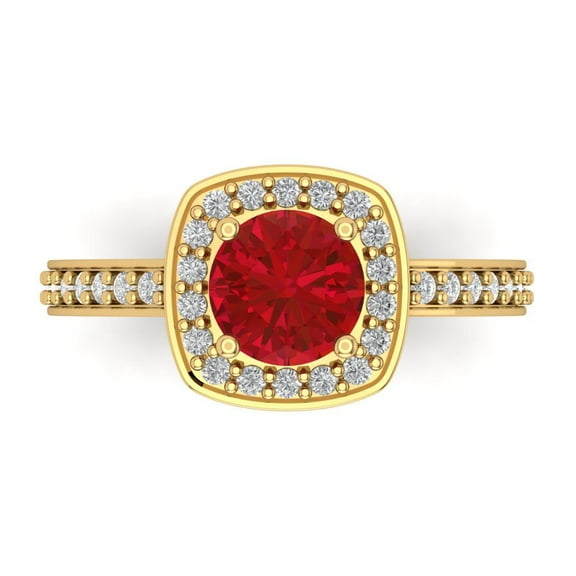 1.335 ct Round Cut Simulated Pink Tourmaline Halo Engagement Ring for Women in 14K Yellow Gold