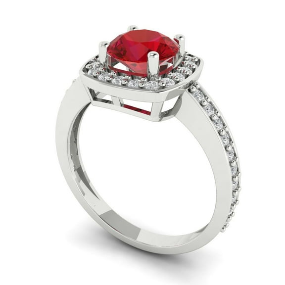 1.335 ct Round Cut Simulated Pink Tourmaline Solitaire with Accents Engagement Ring for Women in 18K White Gold