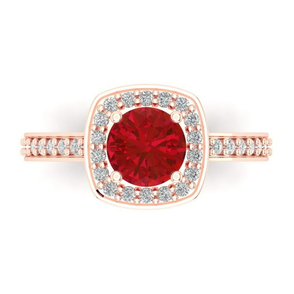 1.335 ct Round Cut Simulated Pink Tourmaline Solitaire with Simulated Diamond Accents 18K Rose Gold Womens Engagement Ring